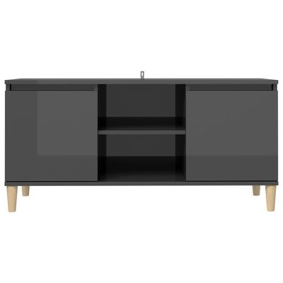 vidaXL Móvel de TV pernas de madeira 103,5x35x50 cm cinzento brilhante