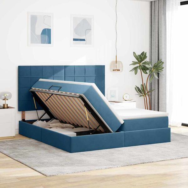 vidaXL Cama com Armazenamento Azul Escuro 180 x 200 cm Veludo