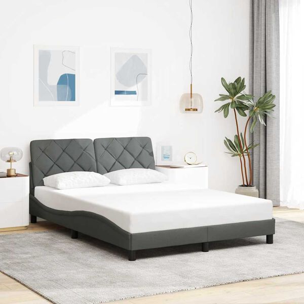vidaXL Estrutura de cama sem colch&atilde;o 140x200 cm tecido cinzento-escuro