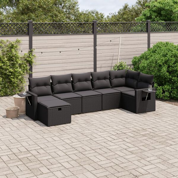 vidaXL 7 pcs conjunto de sof&aacute;s p/ jardim c/ almofad&otilde;es vime PE preto