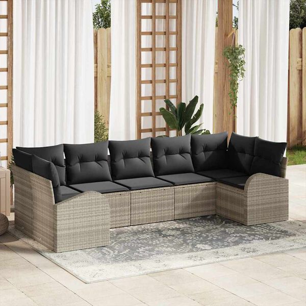 vidaXL Conjunto de Sof&aacute; de Jardim com almofada 7 pcs Cinzento-claro