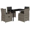 vidaXL 5 pcs conjunto de jantar p/ jardim c/ almofad&otilde;es vime PE cinza