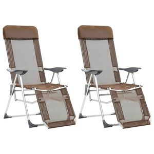 vidaXL Cadeiras campismo dobr&aacute;veis c/apoio p&eacute;s 2pcs textilene castanho