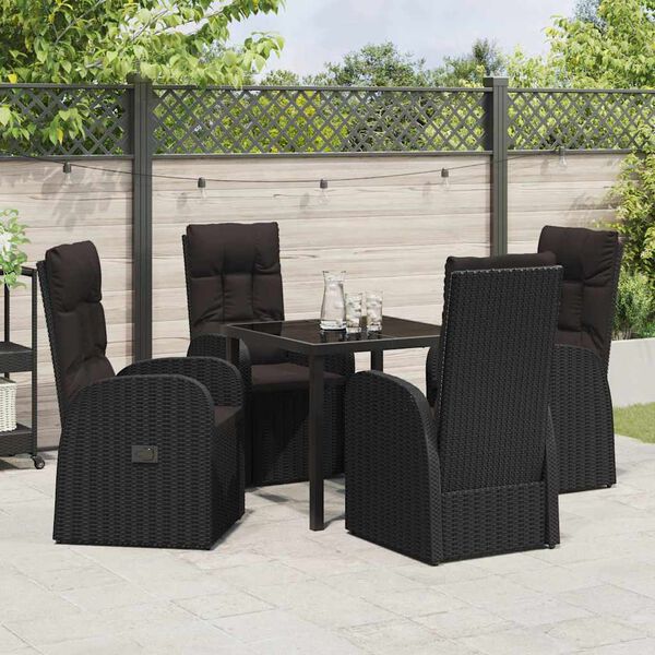 vidaXL Conjunto de Jantar para Jardim com almofada 5 pcs Preto vime PE