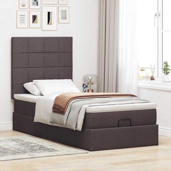 vidaXL Estrutura cama otomana colch&atilde;o 100x200cm tecido castanho escuro