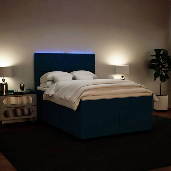 vidaXL Cama com molas/colch&atilde;o 140x200 cm veludo azul