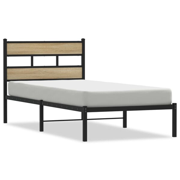 vidaXL Estrutura de cama sem colch&atilde;o 100x190 cm metal carvalho sonoma