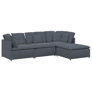 vidaXL Sof&aacute; modular com pufes e almofadas veludo cinzento-escuro