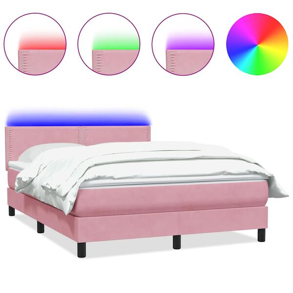 vidaXL Cama box spring c/ colch&atilde;o e LED 160x210 cm veludo rosa