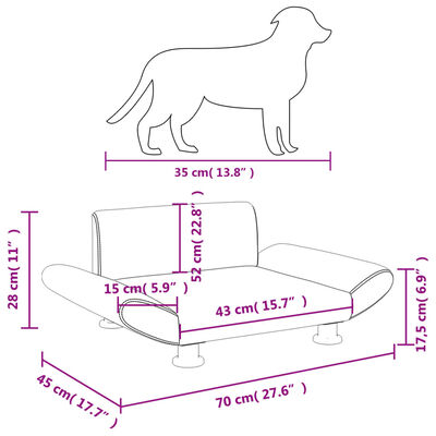 vidaXL Cama para cães 70x45x28 cm tecido cinzento-claro