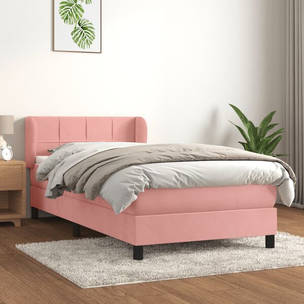 vidaXL Cama com molas/colch&atilde;o 80x200 cm veludo rosa