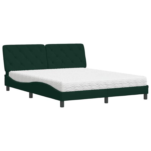 vidaXL Cama com colch&atilde;o 160x200 cm veludo verde-escuro