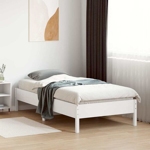 vidaXL Cama sem colch&atilde;o 75x190 cm madeira de pinho maci&ccedil;a branco