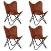 vidaXL Cadeiras borboleta 4 pcs tam. infantil couro genu&iacute;no castanho
