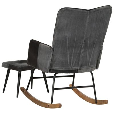 vidaXL Cadeira baloiço c/ apoio de pés couro genuíno e lona preto