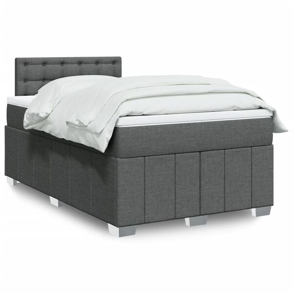 vidaXL Cama boxspring com colch&atilde;o 120x190 cm tecido cinzento-escuro