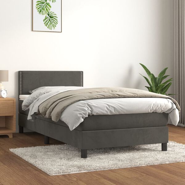 vidaXL Cama com molas/colch&atilde;o 80x200 cm veludo cinza-escuro