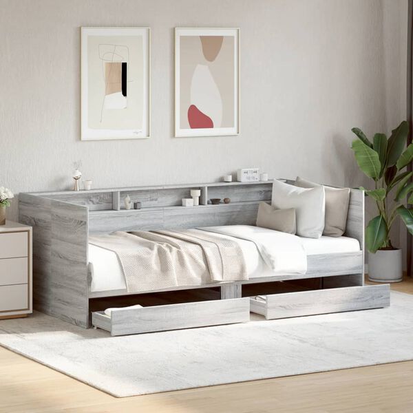 vidaXL Sof&aacute;-cama com gavetas sem colch&atilde;o 90x200 cm cinzento sonoma