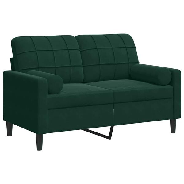 vidaXL Sof&aacute; 2 lug. c/ almofadas decorativas 120 cm veludo verde-escuro
