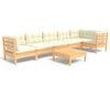 vidaXL 7 pcs conjunto lounge de jardim c/ almofad&otilde;es cor creme pinho