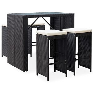 vidaXL 5 pcs conjunto de bar para jardim vime PE e vidro preto