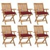 vidaXL Cadeiras de jardim dobr&aacute;veis c/ almofad&otilde;es 6 pcs teca maci&ccedil;a