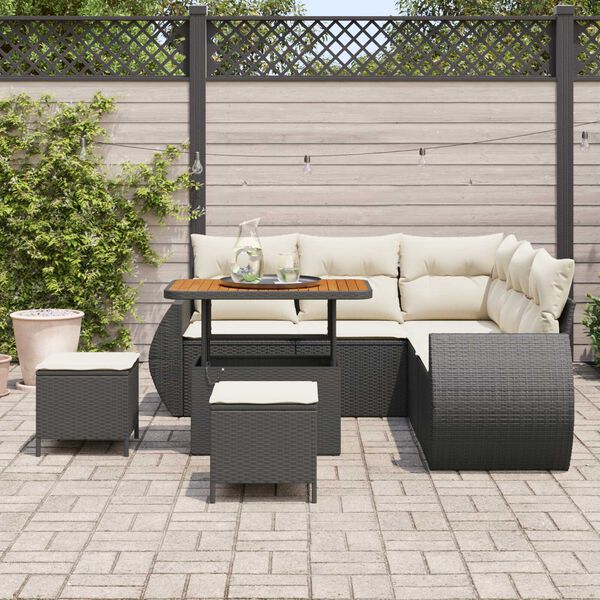 vidaXL Conjunto de Sof&aacute; de Jardim 8 pcs Preto e Creme vime PE