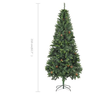 vidaXL Árvore de Natal artificial com pinhas 210 cm verde