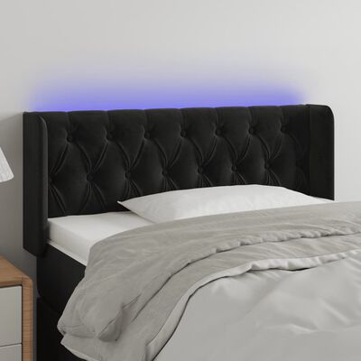 vidaXL Cabeceira de cama c/ luzes LED veludo 103x16x78/88 cm preto