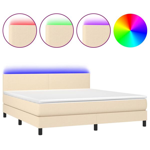 vidaXL Cama box spring c/ colch&atilde;o e LED 180x200 cm tecido cor creme
