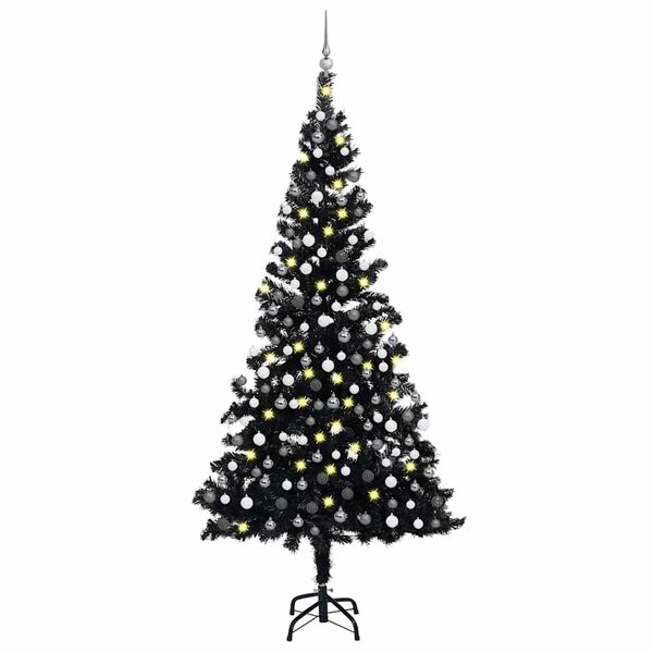 vidaXL &Aacute;rvore Natal artificial pr&eacute;-iluminada c/ bolas PVC preto