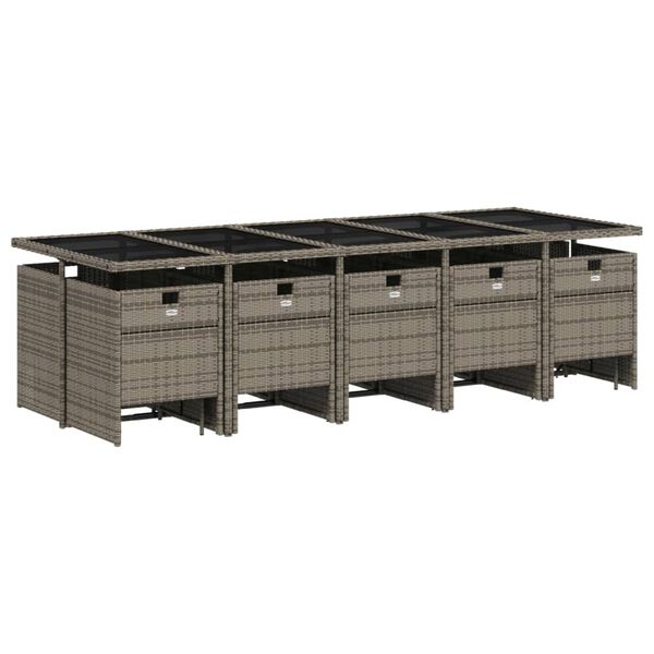 vidaXL 15 pcs conjunto jantar p/ jardim c/ almofadões vime PE cinzento
