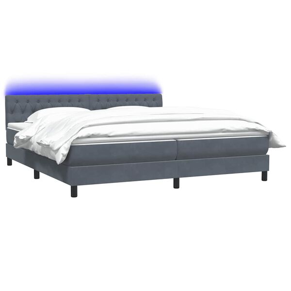 vidaXL Cama box spring c/ colch&atilde;o e LED 180x210 cm veludo cinzento-escuro