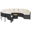 vidaXL Sof&aacute; de jardim com mesa e almofad&otilde;es redondo vime PE preto