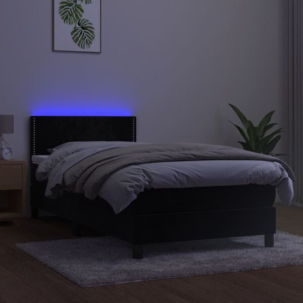 vidaXL Cama box spring c/ colch&atilde;o/LED 90x190 cm veludo preto