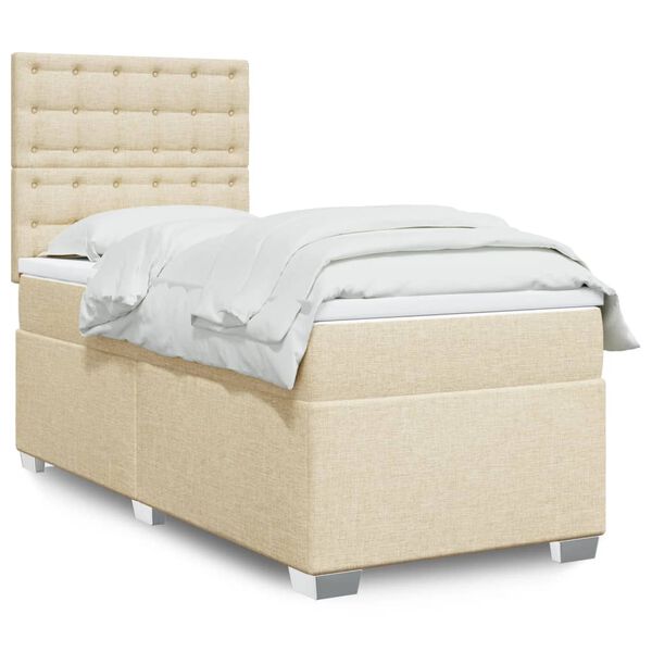 vidaXL Cama com molas/colch&atilde;o 90x190 cm tecido cor creme