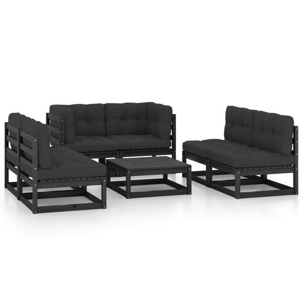 vidaXL 7 pcs conjunto lounge de jardim c/ almofad&otilde;es pinho maci&ccedil;o