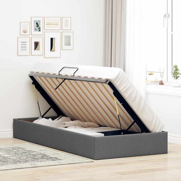 vidaXL Cama com Armazenamento Cinza Escuro 90 x 190 cm tecido