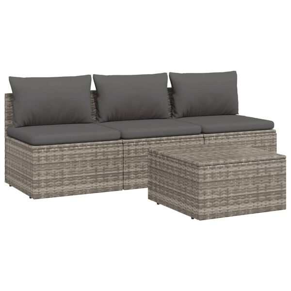 vidaXL 4 pcs conjunto lounge de jardim c/ almofad&otilde;es vime PE cinzento