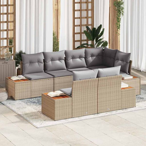 vidaXL Conjunto de Sof&aacute; de Jardim 7 pcs Bege e Cinza Claro Polirattan