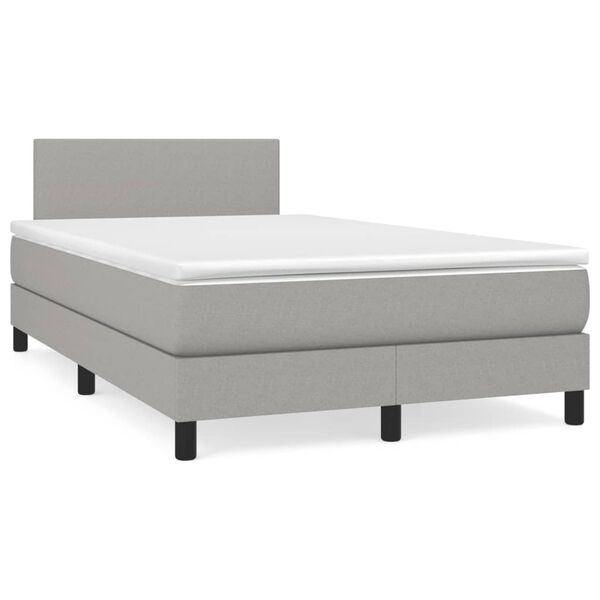 vidaXL Cama box spring c/ colch&atilde;o e LED 120x190 cm tecido cinza-claro