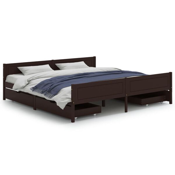 vidaXL Estrutura de cama c/ 4 gavetas 180x200 cm pinho castanho-escuro