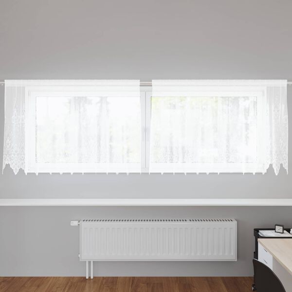 vidaXL Cortina de Renda com cortinas Branco 80 x 300 cm Poli&eacute;ster