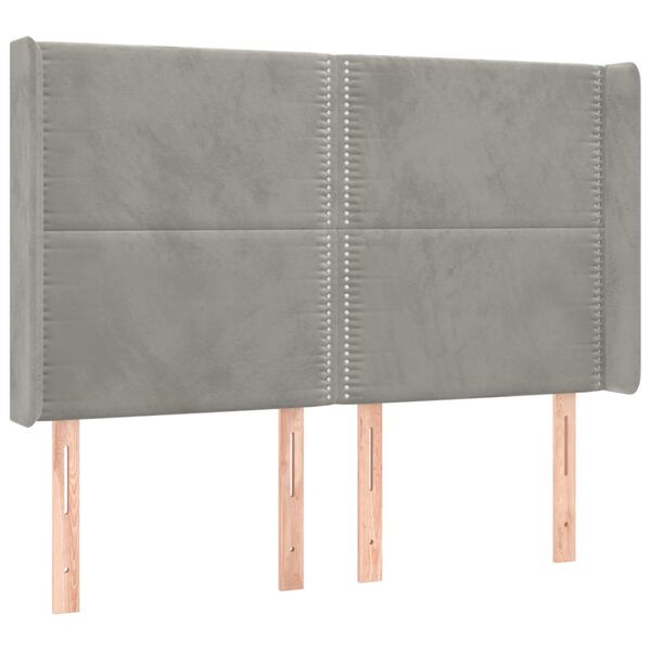 vidaXL Cabeceira cama c/ abas veludo 147x16x118/128 cm cinzento-claro