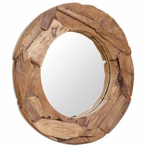 vidaXL Espelho decorativo em teca 80 cm redondo