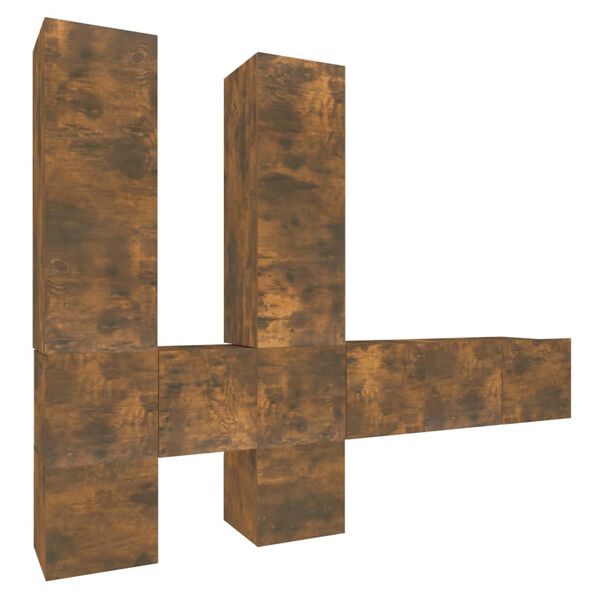 vidaXL Conjunto m&oacute;veis de TV 7 pcs madeira processada carvalho fumado