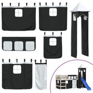 vidaXL Cortinas para cama elevada com torre poli&eacute;ster branco e preto