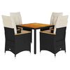 vidaXL 5 pcs conjunto de jantar p/ jardim c/ almofad&otilde;es vime PE preto