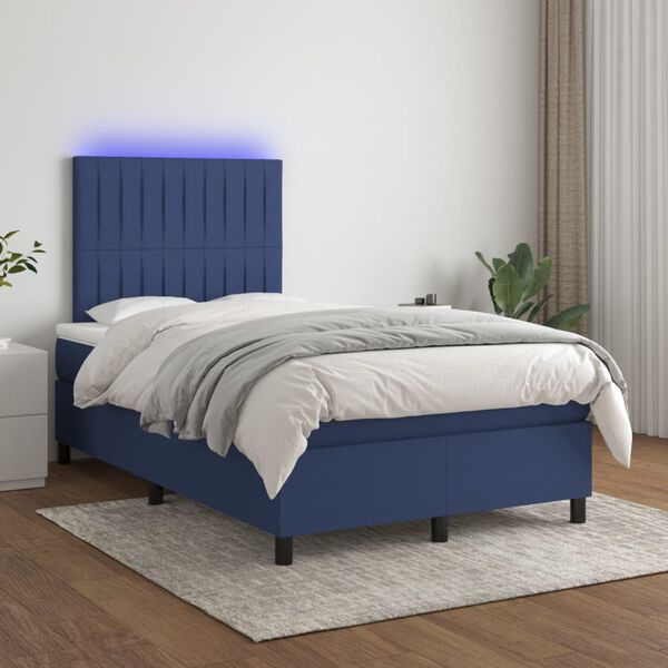 vidaXL Cama box spring c/ colch&atilde;o e LED 120x200 cm tecido azul