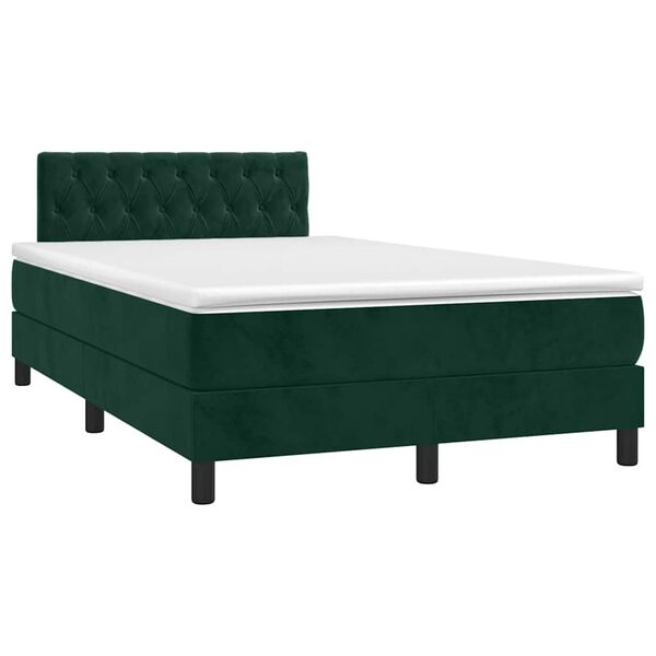 vidaXL Cama box spring c/ colch&atilde;o/LED 120x200 cm veludo verde-escuro